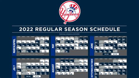 Yankee Schedule 2022 Printable